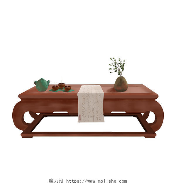 古风中式桌子茶具插花PNGPSD素材古风桌子家具